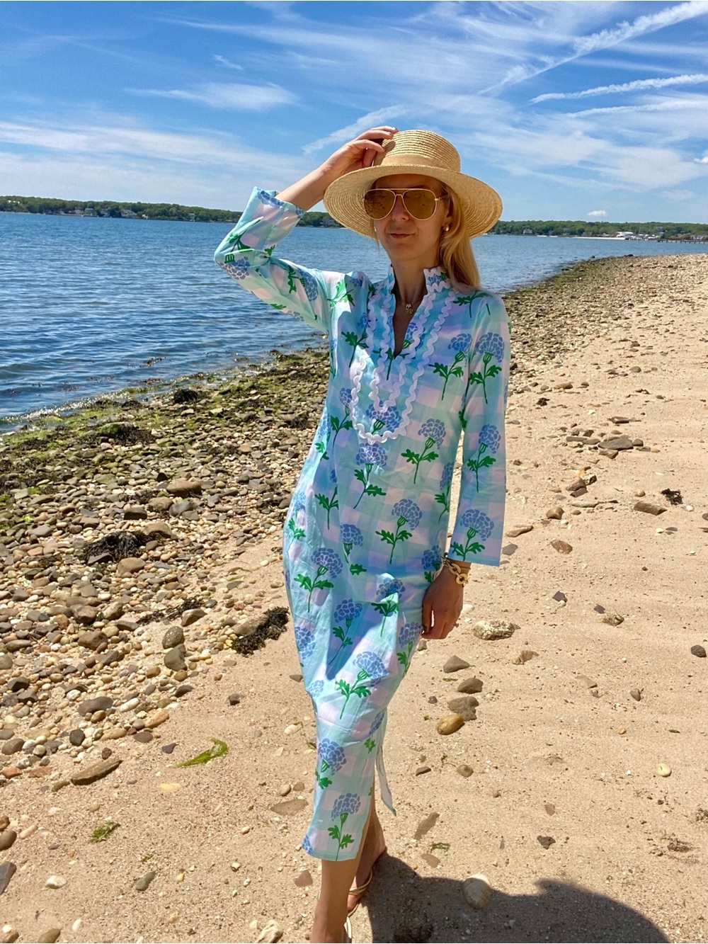 SAIL TO SABLE Blue Green Floral Kaftan Maxi Dress! 🐚